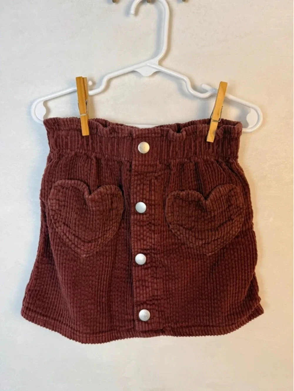 Girls corduroy button up skirt with heart pockets size 4T